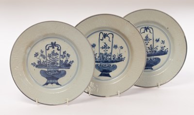 Lot 649 - Three blue and white circular dishes, Qing...