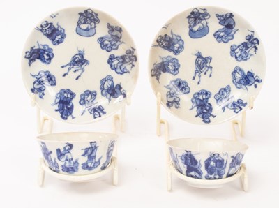 Lot 653 - A pair of blue and white 'immortal' tabours...