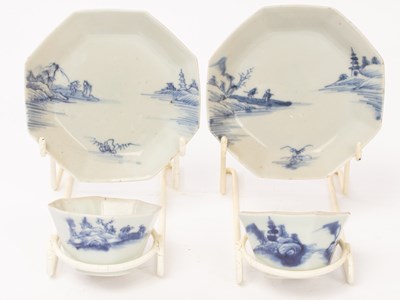 Lot 654 - A pair of blue and white octagonal tea bowls...