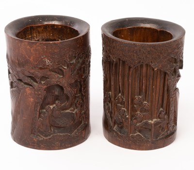 Lot 666 - Two Chinese bamboo brush pots, late 19th/early...