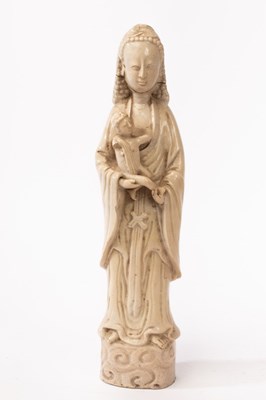 Lot 688 - A Chinese Ge type porcelain Guanyin figure,...