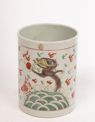 Lot 706 - A Chinese Kangxi style famille vert brush pot,...