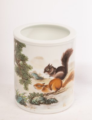 Lot 708 - A Chinese Qianjiangcai porcelain brush pot,...