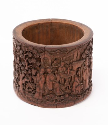 Lot 714 - A Chinese bamboo carved brush pot, Qing,...