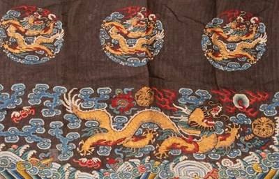 Lot 720 - Chinese embroidered fabric, Qing, possibly a...