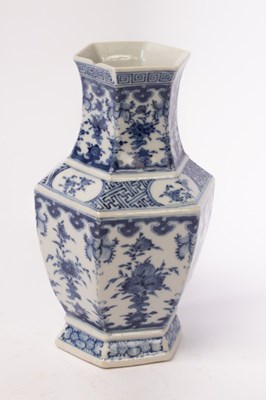 Lot 735 - A Chinese hexagonal blue and white porcelain...