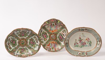 Lot 739 - Three Chinese export famille rose porcelain...