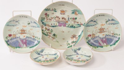 Lot 741 - Five Chinese famille rose plates, Qing Dynasty,...