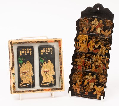 Lot 774 - Two Chinese ink blocks in a box and a painted...