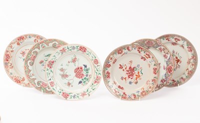 Lot 787 - Six Chinese export famille rose plates, 18th...