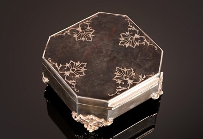 Lot 10 - A square silver trinket box with canted...