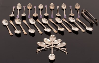 Lot 44 - Twelve silver enamel coffee spoons, L & S,...