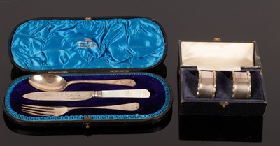Lot 50 - A silver Christening knife, fork and spoon, HH,...