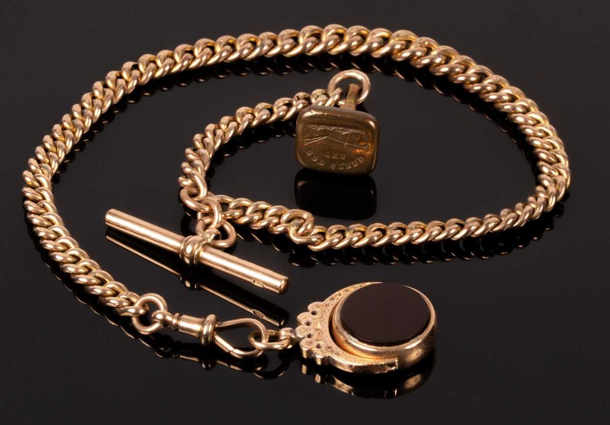 Lot 165 - A 9ct gold Albert chain with T-bar