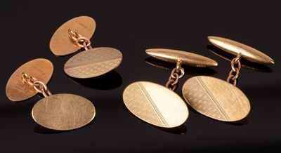 Lot 183 - Two pairs of 9ct gold cufflinks with engine...