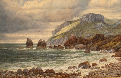 Lot 280 - Arthur Suker (1857-1902)/A Wild Day/coastal...