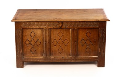 Lot 380 - 19th Century oak coffer with hinged lid, the...