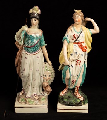 Lot 399 - Two Staffordshire pearlware figures of Diana...