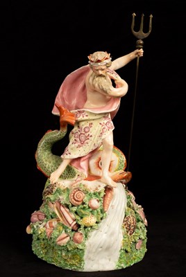 Lot 408 - A Derby porcelain figure of Neptune, enamelled...