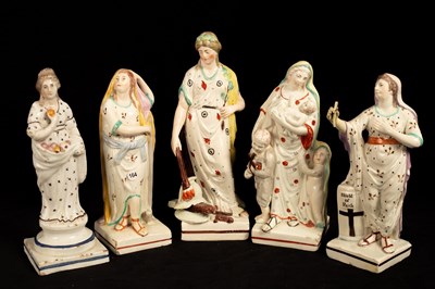 Lot 412 - Five Staffordshire pearlware Classical figures,...