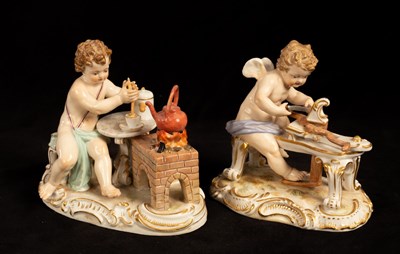 Lot 422 - Two Meissen figures of putto, late 19th...