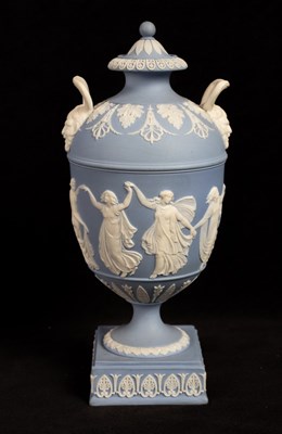 Lot 438 - A Wedgwood pale blue jasper two-handled vase...