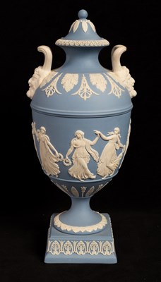 Lot 440 - A Wedgwood pale blue jasper two-handled vase...