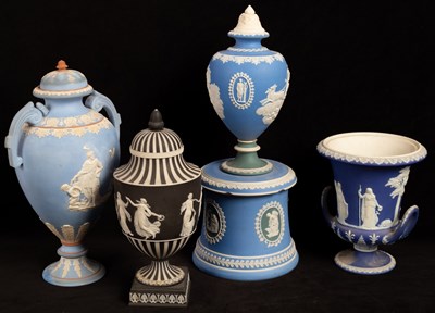 Lot 445 - Four Wedgwood jasperware vases,...