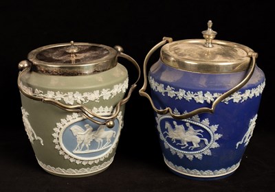 Lot 447 - Two Wedgwood jasperware biscuit barrels, one...