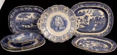 Lot 451 - Six English blue and white meat plates,...