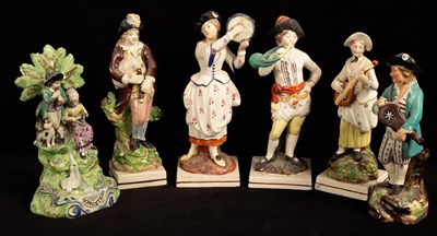 Lot 455 - Four Staffordshire pearlware figures of...