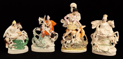 Lot 467 - Four Staffordshire flatback figures, three of...