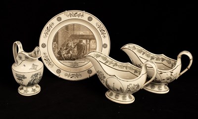 Lot 472 - Four items of Creil creamware, printed in...