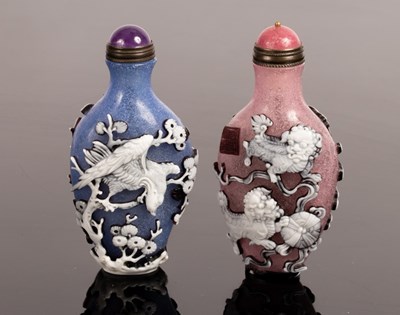 Lot 475 - Two Peking glass cameo snuff bottles, one...