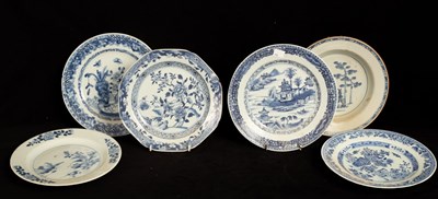 Lot 497 - Five Chinese export blue and white plates and...