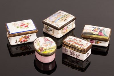 Lot 506 - Five South Staffordshire enamel boxes...