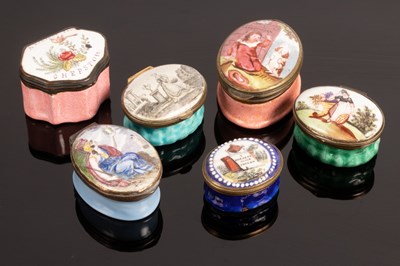 Lot 508 - Six South Staffordshire enamel boxes including...