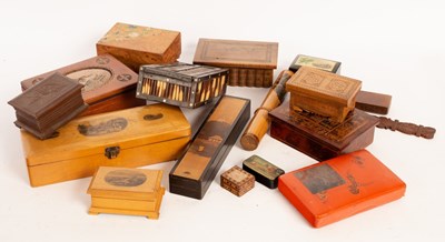 Lot 518 - A collection of interesting small wooden boxes,...