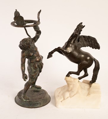 Lot 559 - A bronze lamp base figure of Bacchus, holding...