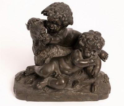 Lot 560 - A bronze figure group of the infant Bacchus...