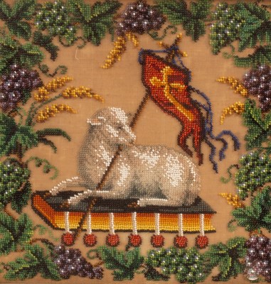 Lot 565 - A Victorian beadwork panel depicting the Lamb...