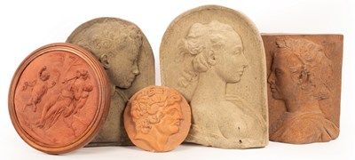 Lot 567 - Various carved composite stone portrait...