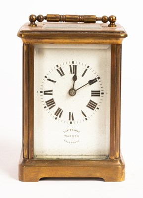 Lot 577 - A gilt brass cased carriage clock, the white...