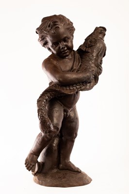 Lot 578 - A cast iron fountain figure of a cherub...