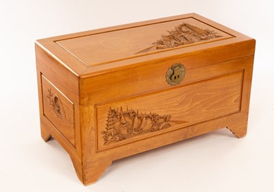 Lot 930 - A 20th Century Oriental camphor wood chest...