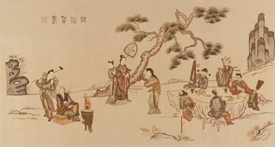 Lot 941 - A Chinese silk picture, 70cm x 115cm