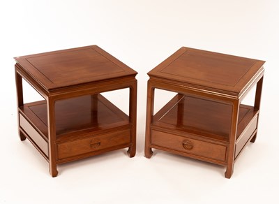 Lot 954 - A pair of Chinese hardwood bedside tables,...