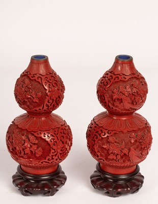 Lot 966 - A pair of Chinese cinnabar lacquer double...