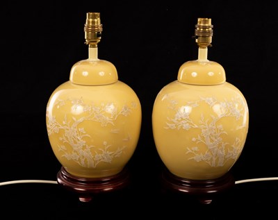 Lot 979 - A pair of Chinese ginger jar lamp bases, 20th...