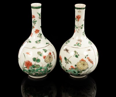 Lot 995 - A pair of famille verte bottle vases with...